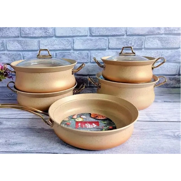 Mercer41 9pc Granite Induction Cookware Set Cream Wayfair.co.uk